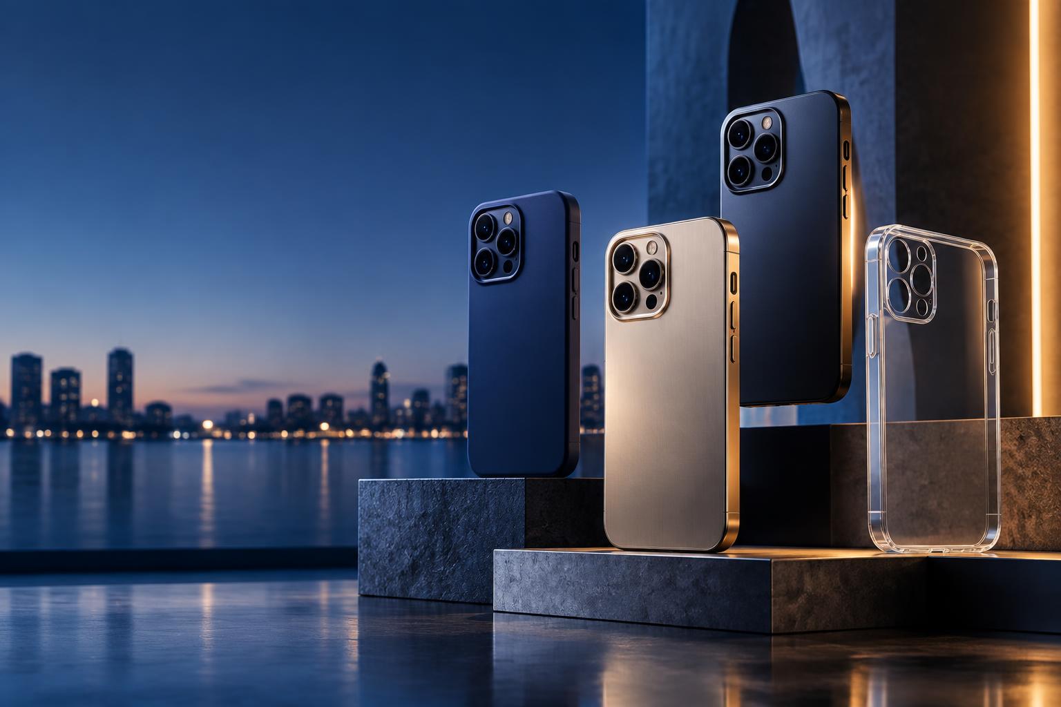 Colección de fundas premium para iPhone en azul y dorado